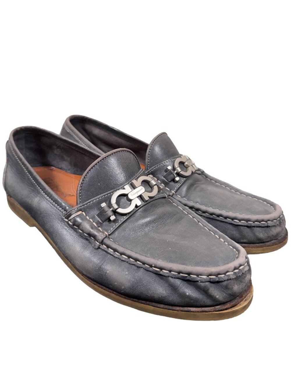 Salvatore Ferragamo Classic Gancini Diego Horsebit Gray Leather Loafer men's 9